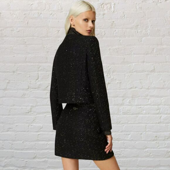 Milly Textured Boucle Mini Skirt Size 8 Black Silver Wool Blend Designer EUC - Picture 1 of 13